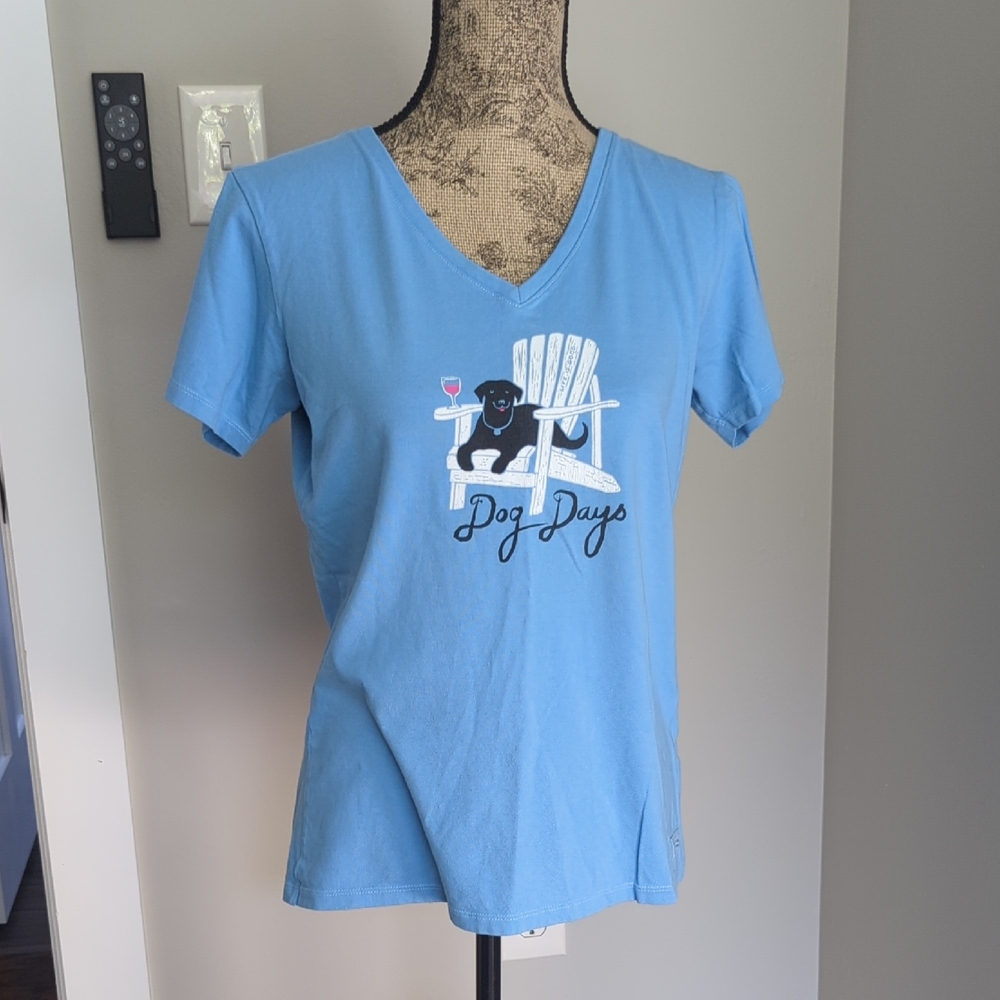 Blue V-Neck T-Shirt with Dog Days Graphic